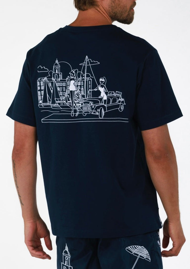 BDM ST. TROPEZ NAVY BLUE | Menʼs OS T - Shirt - BAIN DE MER USA I Luxury Swimwear & Casual wear