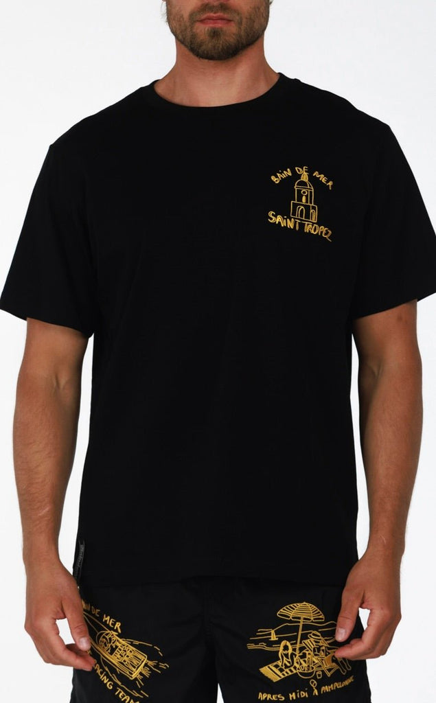 PLACE DES LICES BLACK | Menʼs OS T - Shirt - BAIN DE MER USA I Luxury Swimwear & Casual wear