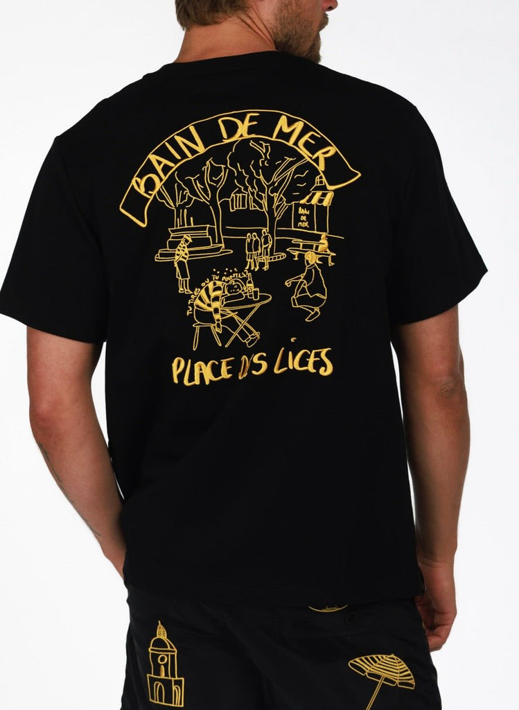 PLACE DES LICES BLACK | Menʼs OS T - Shirt - BAIN DE MER USA I Luxury Swimwear & Casual wear