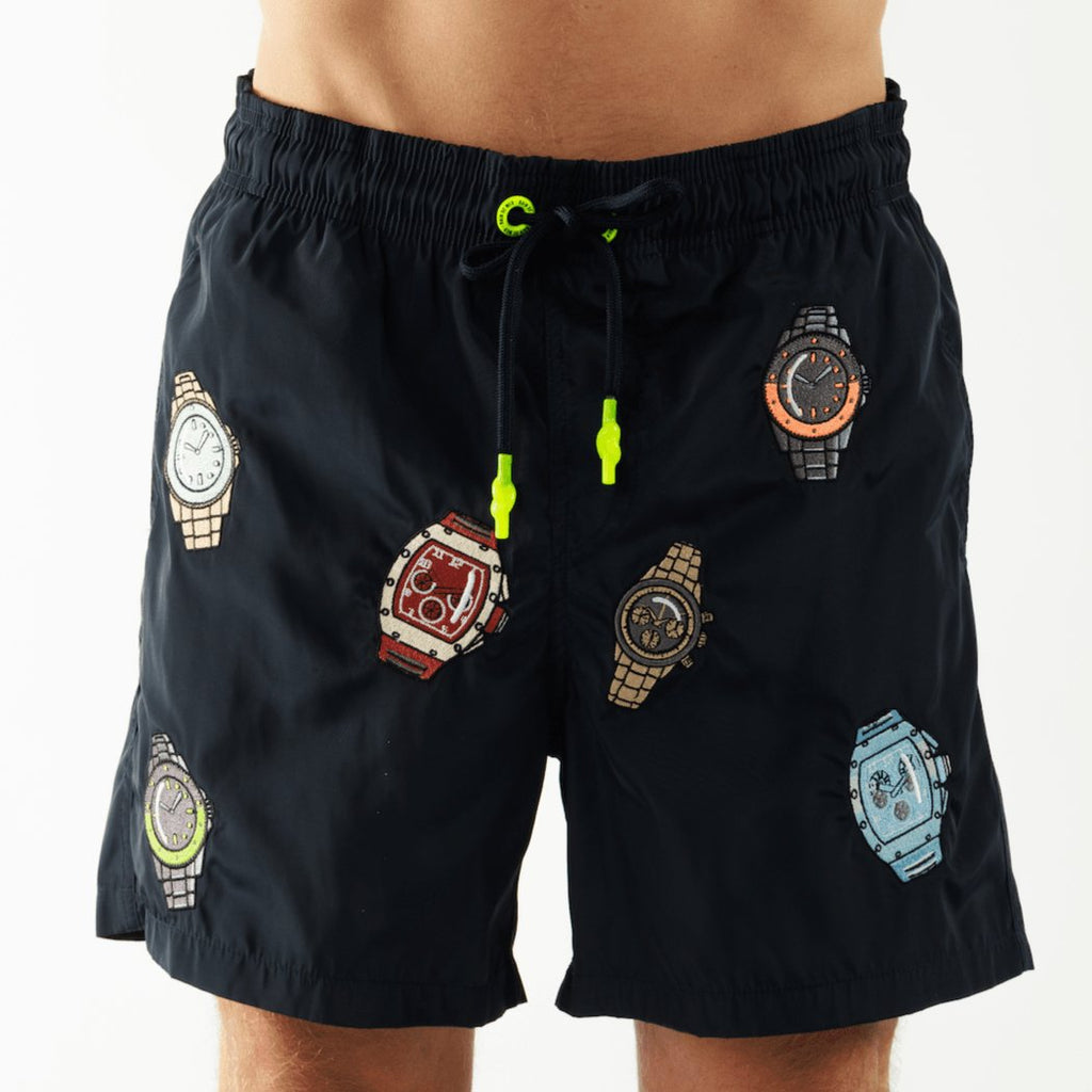 SALIN NAVY BLUE | Mens Swimwear THE WATCH ALLOVER - BAIN DE MER USA I Luxury Swimwear & Casual wear