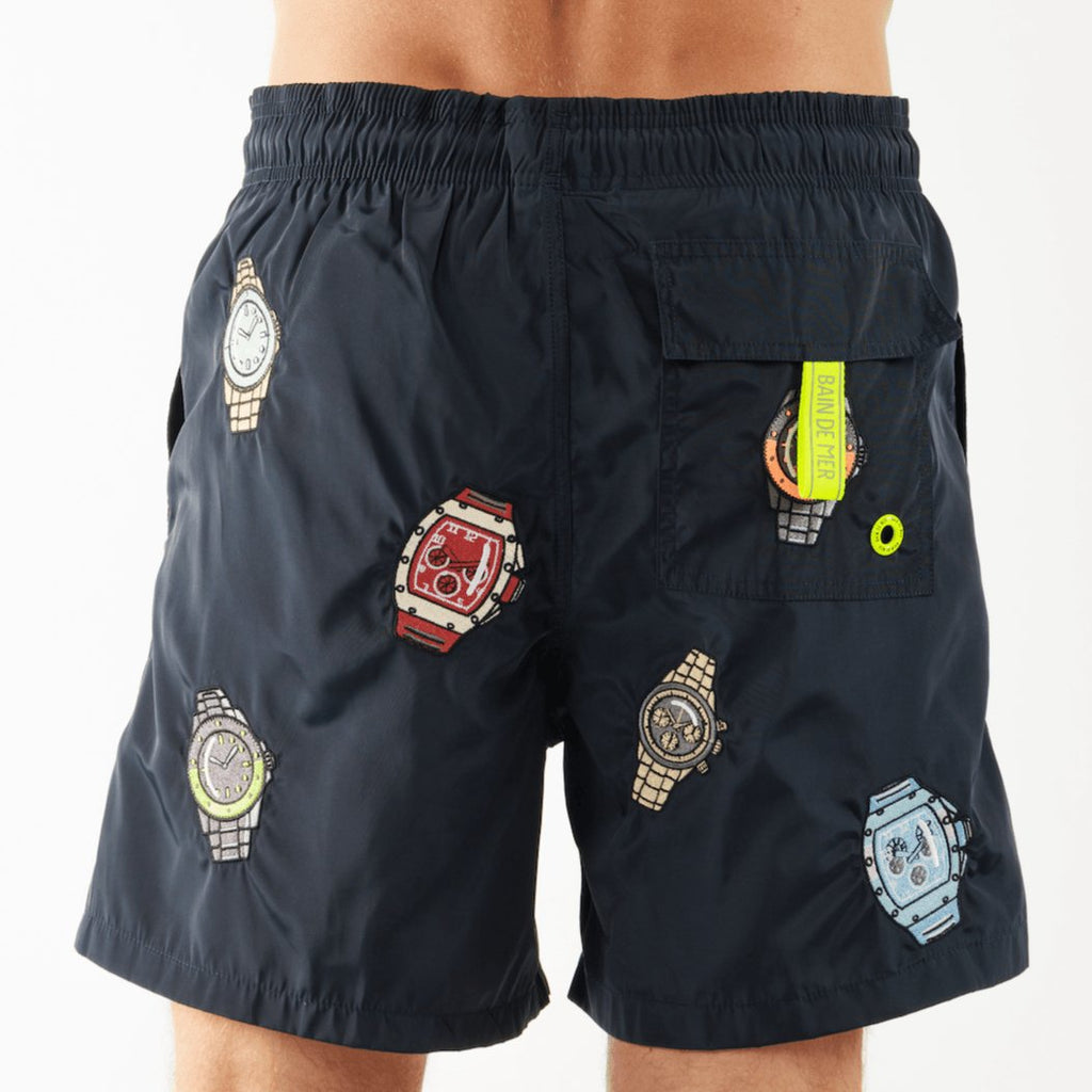 SALIN NAVY BLUE | Mens Swimwear THE WATCH ALLOVER - BAIN DE MER USA I Luxury Swimwear & Casual wear