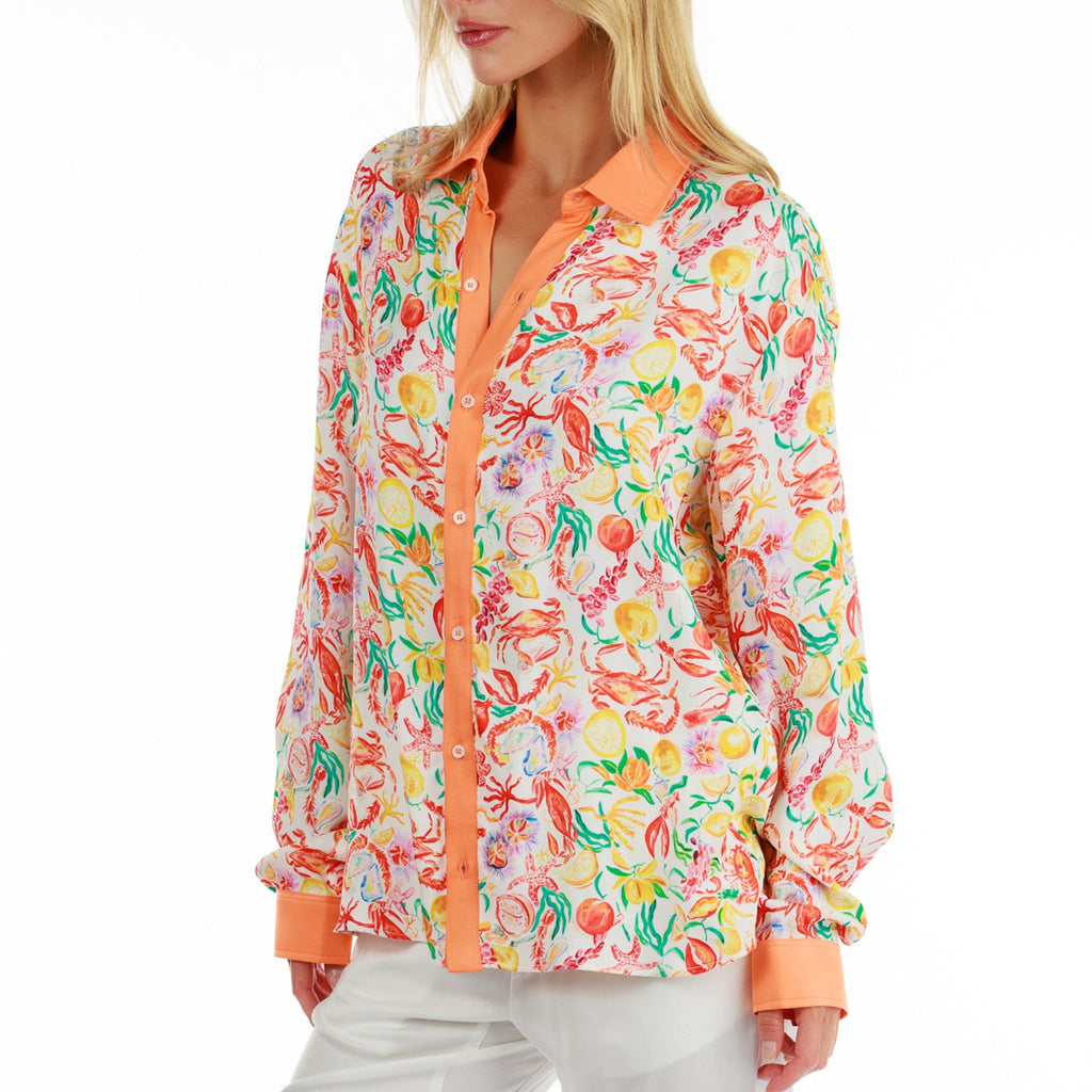 SILKY ORANGE | Oversized Women's Shirt Long Sleeve - BAIN DE MER USA I Luxury Swimwear & Casual wear