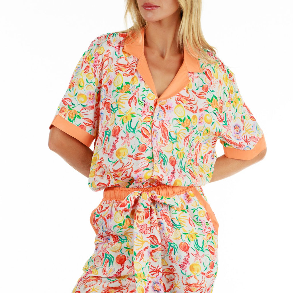 SILKY ORANGE | Women's Oversized Shirt Short Sleeve - BAIN DE MER USA I Luxury Swimwear & Casual wear