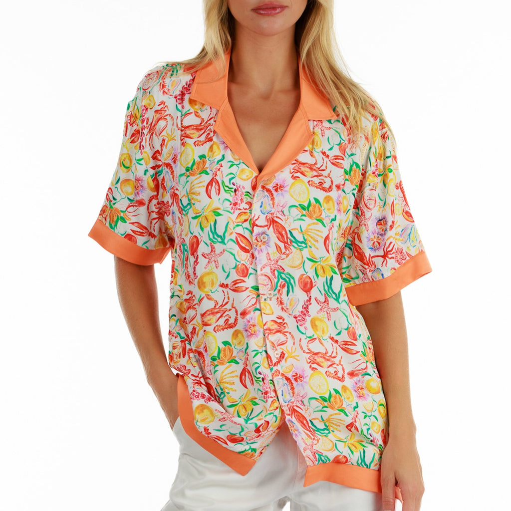 SILKY ORANGE | Women's Oversized Shirt Short Sleeve - BAIN DE MER USA I Luxury Swimwear & Casual wear