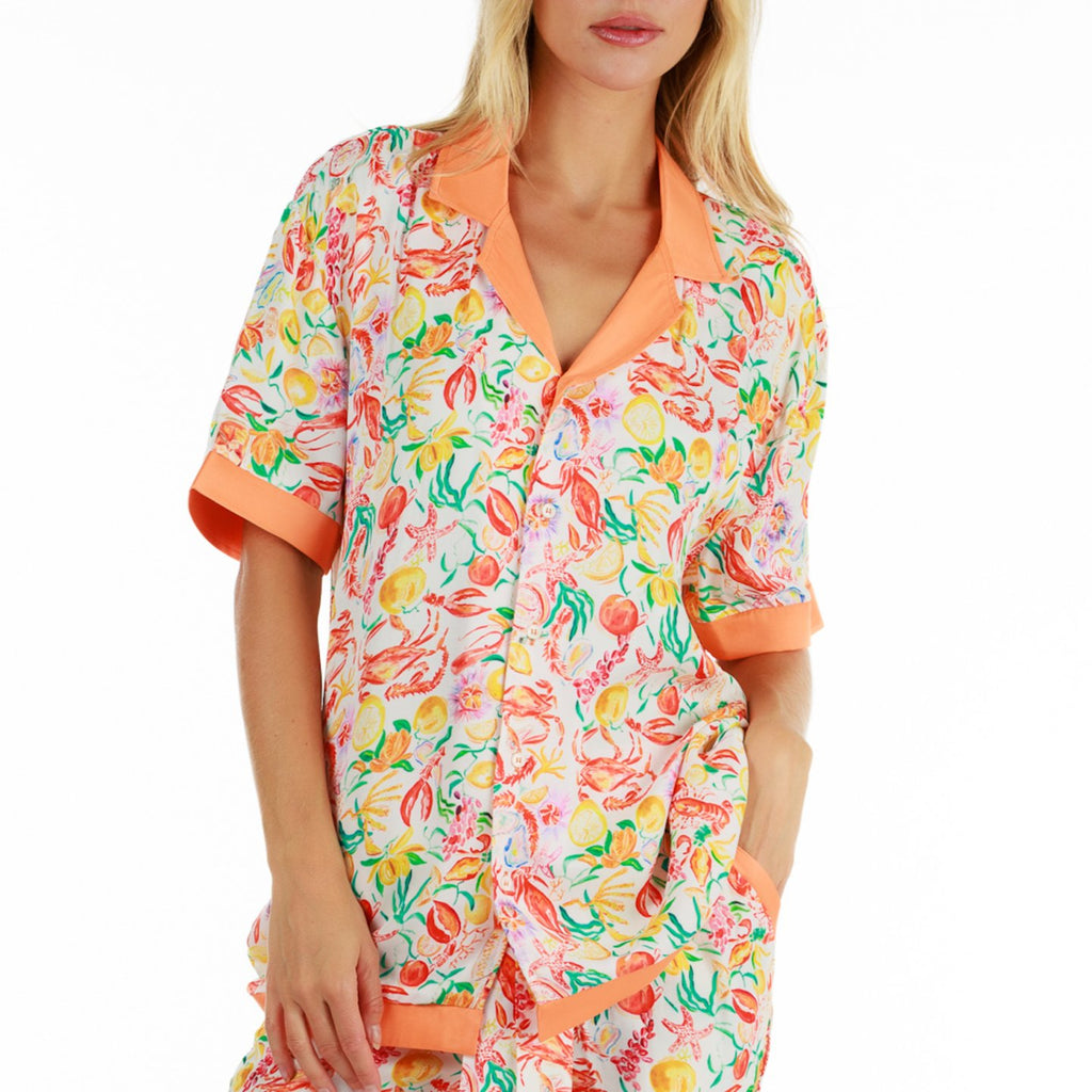 SILKY ORANGE | Women's Oversized Shirt Short Sleeve - BAIN DE MER USA I Luxury Swimwear & Casual wear